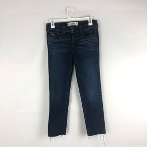 Hollister Dark Wash Skinny Crop Raw Hem Jeans